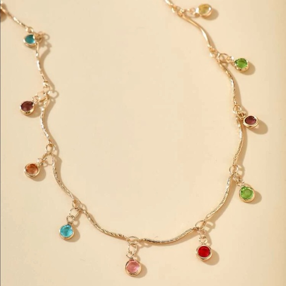 Candy Color Rhinestone Pendant Choker Necklace (Gold) - Picture 3 of 7